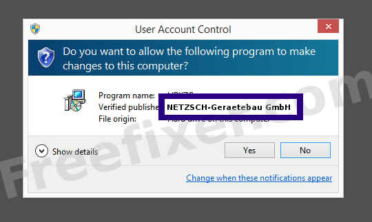 Screenshot where NETZSCH-Geraetebau GmbH appears as the verified publisher in the UAC dialog